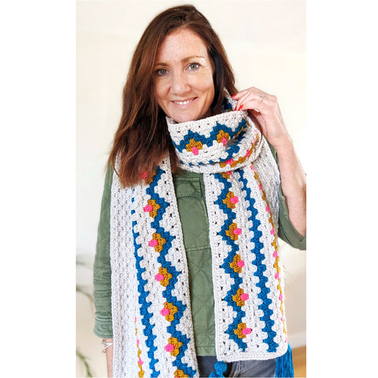 Boho Granny Scarf crochet pattern - Downloadable PDF