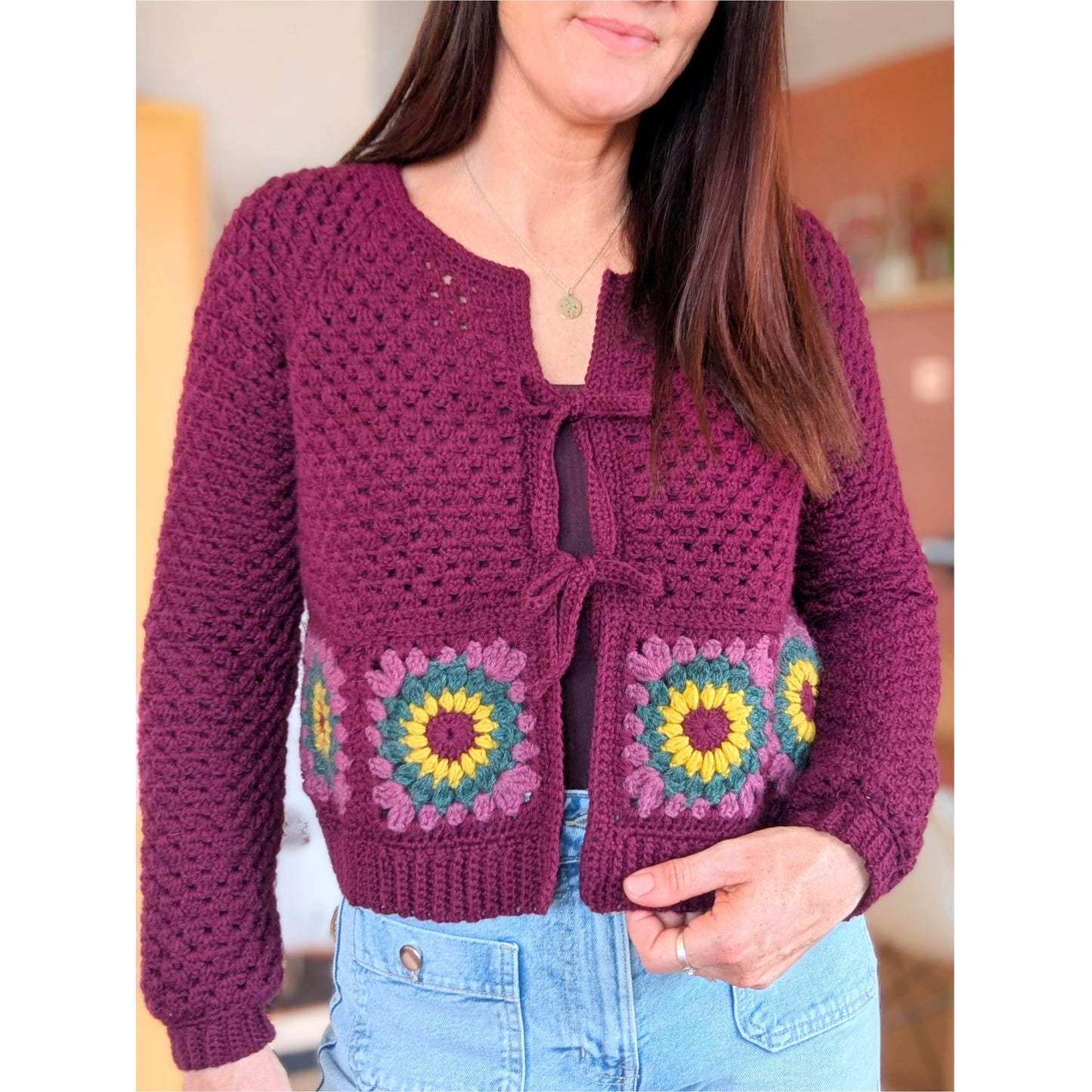 Tutorial for adding granny squares to your Granny Go Round cardigan